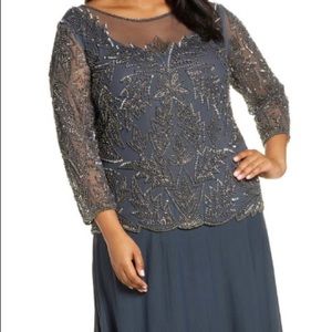 Pisarro Nights Mock Two-piece Beaded Gown, Slate, 20W